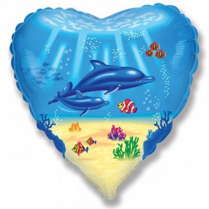 Фольга шар Сердце Дельфинья семья 18"/45 см 1шт Испания