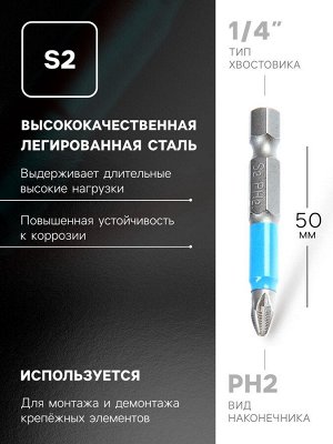 Бита ТУНДРА, сталь S2, отрывная лента, PH2x50 мм