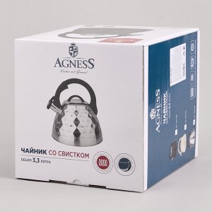 Чайник AGNESS ThermoSteel 3,3 л с капсульным дном и удобным свистком, 1 шт.
