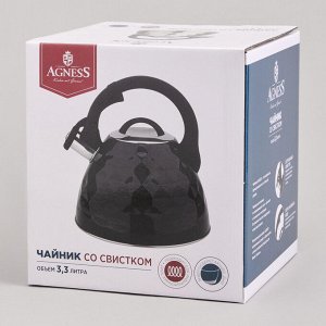 Чайник AGNESS ThermoSteel 3,3 л с капсульным термоаккумулирующим дном и удобным свистком, 1 шт.