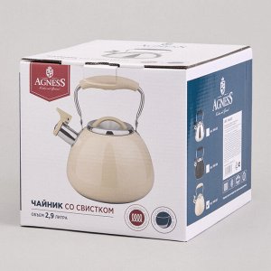 Чайник AGNESS Premium Steel 2.9L с термоаккумулирующим дном и складывающейся ручкой, свисток, 1 шт.