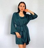 Халат-кимоно женский изумрудный шёлк армани