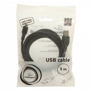Кабель Cablexpert, micro USB - USB, 1 А, 3 м, чёрный,