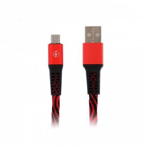 Кабель LuazON, micro USB - USB, 1 А, 1 м, оплётка нейлон, плоский, красный