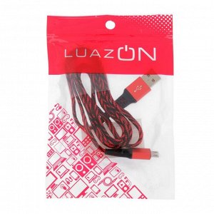 Кабель LuazON, micro USB - USB, 1 А, 1 м, оплётка нейлон, плоский, красный