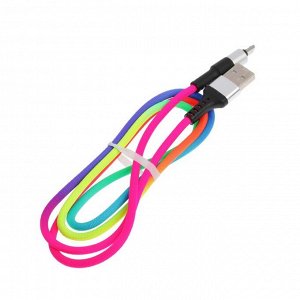 Кабель LuazON, microUSB - USB, 2 A, 1 м, оплётка нейлон, разноцветный