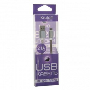 Кабель Krutoff, microUSB - USB, усиленный разъем, 2.1 А, 1 м, белый