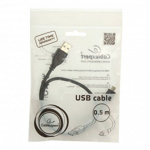 Кабель Cablexpert, micro USB - USB, 1 А, 0.5 м, черный,