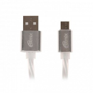 Кабель Ritmix RCC-312, microUSB-USB, 2 А, для синхр/зарядки, силиконовая оплетка,1 м, белый