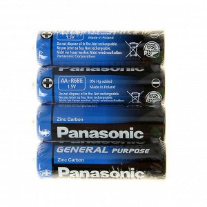 Батарейка солевая Panasonic General Purpose, AA, R6-4S, 1.5 В, спайка, 4 шт.