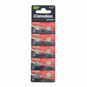 Батарейка алкалиновая Camelion Mercury Free, AG7 (395, LR926)-10BL, 1.5В, блистер, 10 шт.