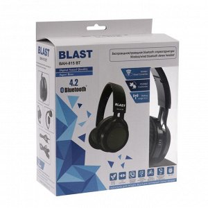 Наушники BLAST BAH-815 BT, беспроводные, накладные, микрофон, BT v4.2, 250 мАч, черные