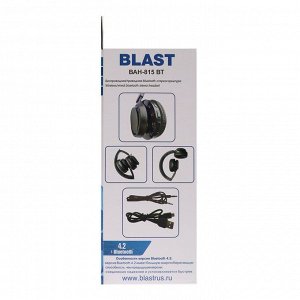 Наушники BLAST BAH-815 BT, беспроводные, накладные, микрофон, BT v4.2, 250 мАч, черные