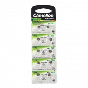 Батарейка алкалиновая Camelion Mercury Free, AG0 (LR521, 379)-10BL, 1.5В, блистер, 10 шт.