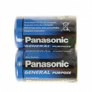 Батарейка солевая Panasonic General Purpose, C, R14-2S, 1.5 В, спайка, 2 шт.