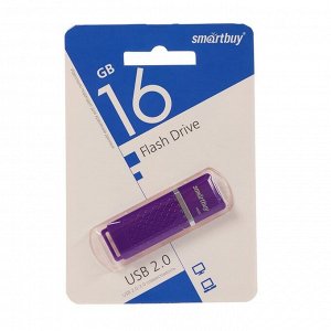 Флешка Smartbuy Quartz, 16 Гб, USB2.0, чт до 25 Мб/с, зап до 15 Мб/с, фиолетовая