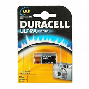 Батарейка литиевая Duracell Ultra, CR123 (CR123A, CR17345)-1BL, для фото, 3В, блистер, 1шт.