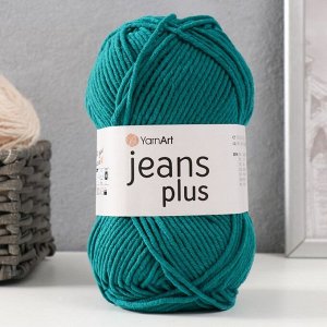 Пряжа для вязания спицами, крючком YarnArt, Jeans plus, 55% хлопок, 45% акрил, 160 м/100 г, (63 т. изумруд)