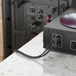 Переходник Аудио-кабель HOCO UPA29 2RCA to 2 RCA, 1.5 м, черный, AUX - колокольчики