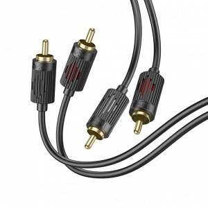 Переходник Аудио-кабель HOCO UPA29 2RCA to 2 RCA, 1.5 м, черный, AUX - колокольчики