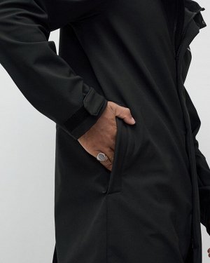 Парка спортивная мужская с капюшоном softshell черного цвета 9565Ch