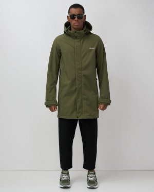 Парка спортивная мужская с капюшоном softshell цвета хаки 9565Kh