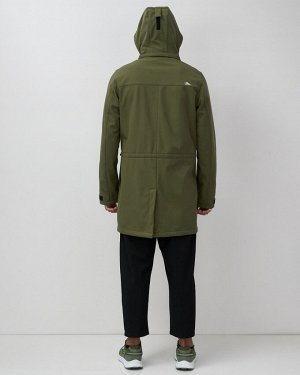 Парка спортивная мужская с капюшоном softshell цвета хаки 9565Kh