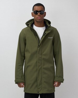 Парка спортивная мужская с капюшоном softshell цвета хаки 9565Kh