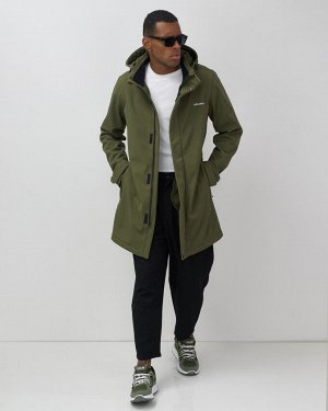 Парка спортивная мужская с капюшоном softshell цвета хаки 9565Kh