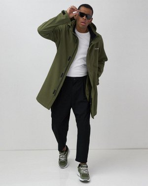 Парка спортивная мужская с капюшоном softshell цвета хаки 9565Kh