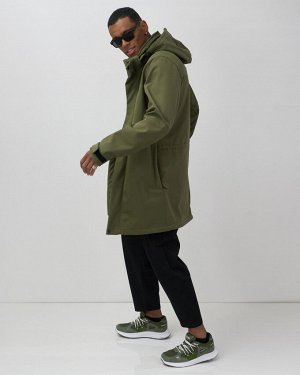 Парка спортивная мужская с капюшоном softshell цвета хаки 9565Kh