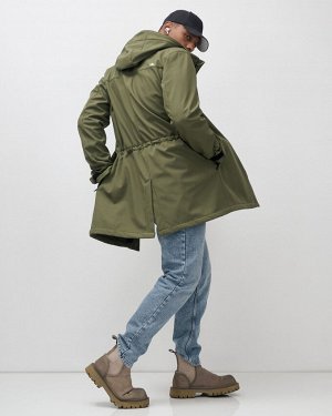 Парка спортивная мужская с капюшоном softshell цвета хаки 9565Kh