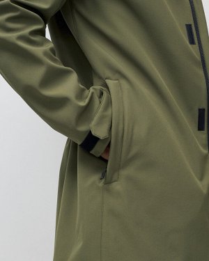 Парка спортивная мужская с капюшоном softshell цвета хаки 9565Kh