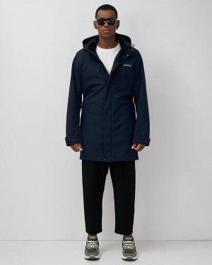 Парка спортивная мужская с капюшоном softshell темно-синего цвета 9565TS