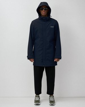 Парка спортивная мужская с капюшоном softshell темно-синего цвета 9565TS