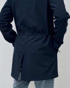 Парка спортивная мужская с капюшоном softshell темно-синего цвета 9565TS