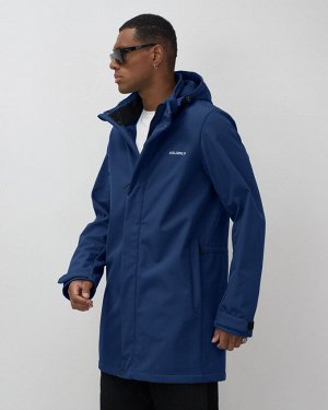 Парка спортивная мужская с капюшоном softshell синего цвета 9565S