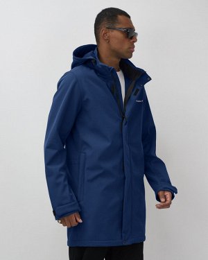 Парка спортивная мужская с капюшоном softshell синего цвета 9565S