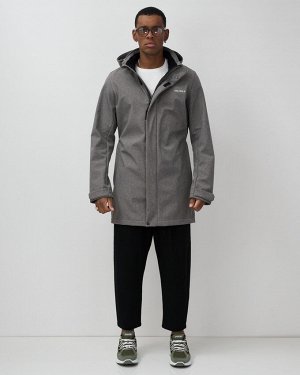 Парка спортивная мужская с капюшоном softshell серого цвета 9565Sr