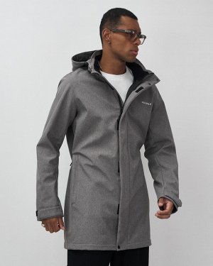 Парка спортивная мужская с капюшоном softshell серого цвета 9565Sr