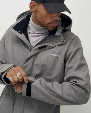 Парка спортивная мужская с капюшоном softshell серого цвета 9565Sr