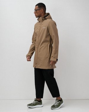 Парка спортивная мужская с капюшоном softshell бежевого цвета 9565B