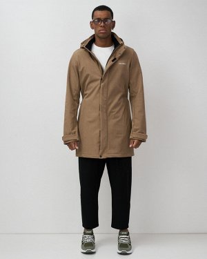Парка спортивная мужская с капюшоном softshell бежевого цвета 9565B
