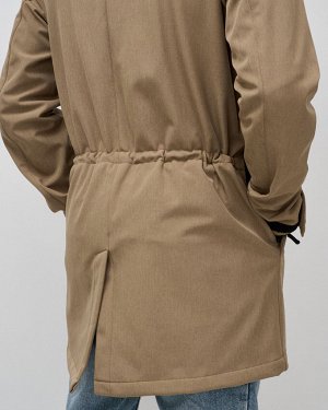 Парка спортивная мужская с капюшоном softshell бежевого цвета 9565B