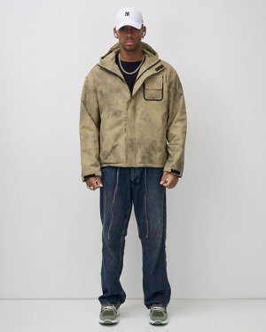 Куртка спортивная мужская весна осень бежевого цвета 25473B