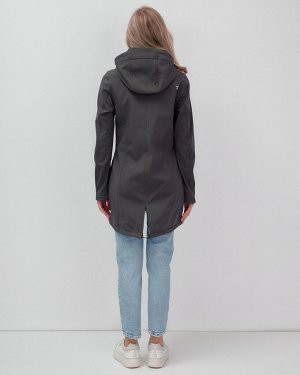 Парка спортивная женская с капюшоном softshell темно-серого цвета 9568TC