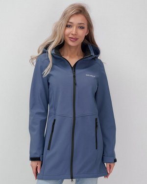 Парка спортивная женская с капюшоном softshell синего цвета 9568S