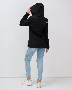 Ветровка спортивная женская с капюшоном softshell черного цвета 9566Ch