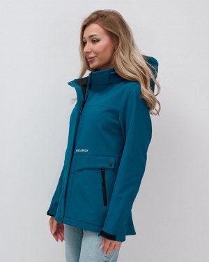 Ветровка спортивная женская с капюшоном softshell синего цвета 9566S