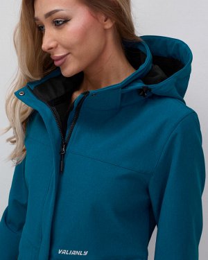 Ветровка спортивная женская с капюшоном softshell синего цвета 9566S